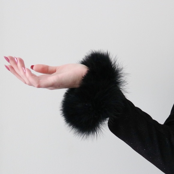 Vintage Black Gown with Feather Trim Sleeves - Picture 4 of 8